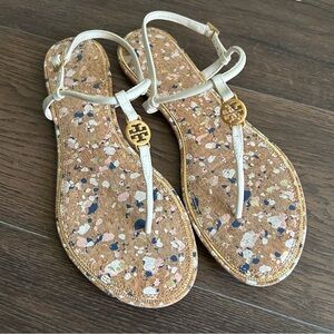 Tory Burch Confetti/New Ivory Emmy Flat Calf Leather Sandal